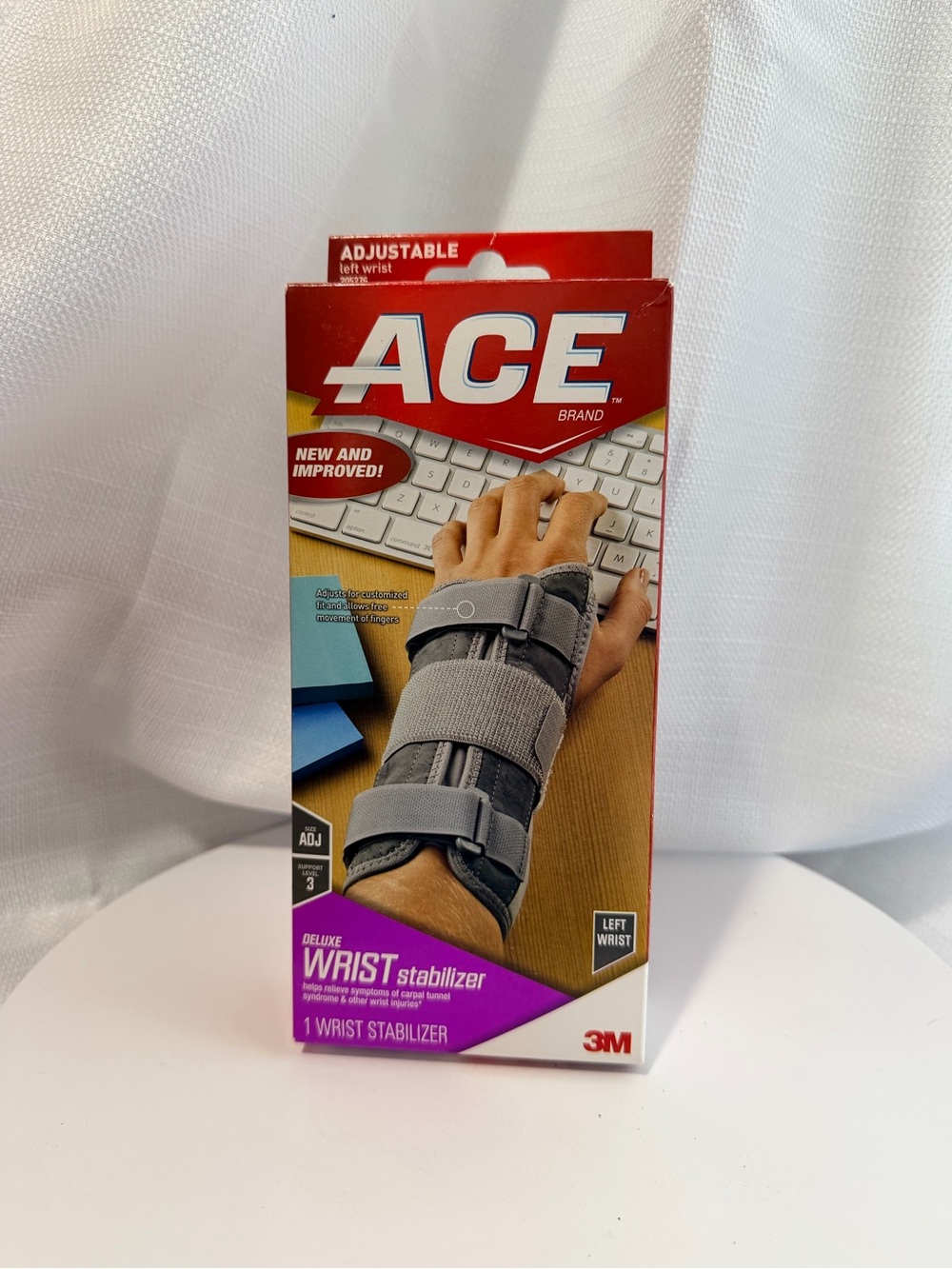 NEW- ACE Deluxe Left Wrist Stabilizer Brace - Gray-Adjustable